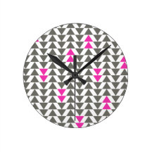 Charcoal and Magenta Triangles Clock