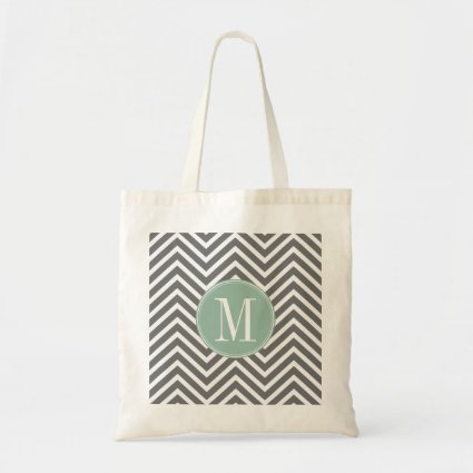 Charcoal and Mint Green Chevrons Custom Monogram Tote Bags