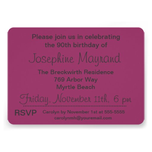 Charcoal and Plum Custom 90th Birthday Invitation