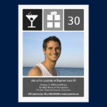 Charcoal Birthday Icon Grid Photo invitations