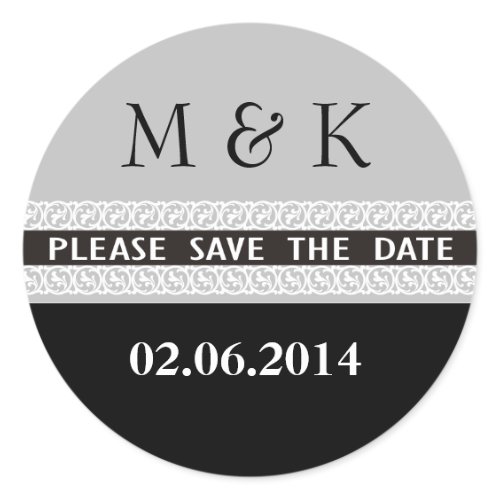 Charcoal & Black Wedding Monogram Seal sticker