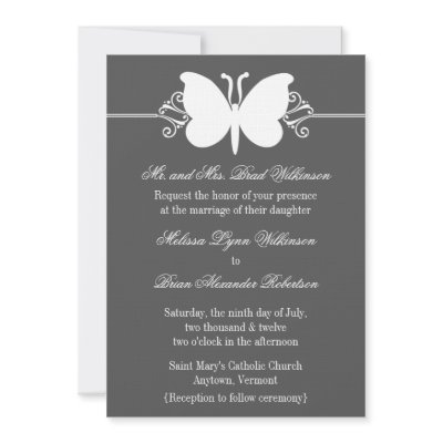 Charcoal Butterfly Swirls Wedding Invite