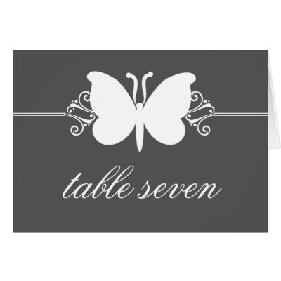 Charcoal Butterfly Swirls Wedding Table Card