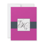 Charcoal Fuchsia Pink Monogram Wedding RSVP Custom Announcement