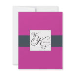 Charcoal Fuchsia Pink Monogram Wedding RSVP Custom Invites