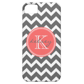Charcoal Gray and Coral Chevron Custom Monogram iPhone 5 Cases