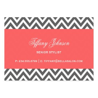 Charcoal Gray and Coral Modern Chevron Stripes Business Card Template