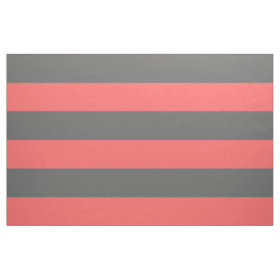 Charcoal Gray and Coral Wide Stripes Large Scale Fabric