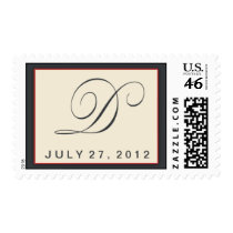 Charcoal gray and maroon initial with wedding date stamp