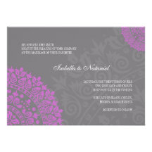 Charcoal Gray and Purple Damask Wedding Invitation