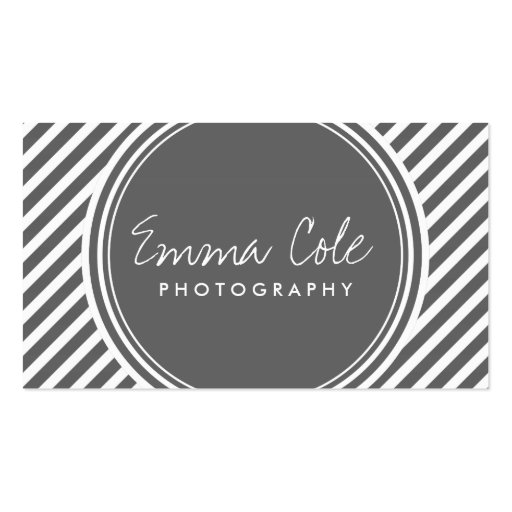 Charcoal Gray and White Preppy Stripes Business Card Template (front side)
