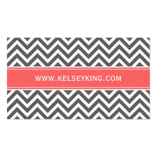 Charcoal Gray & Coral Chevron Custom Monogram Business Card Template (back side)