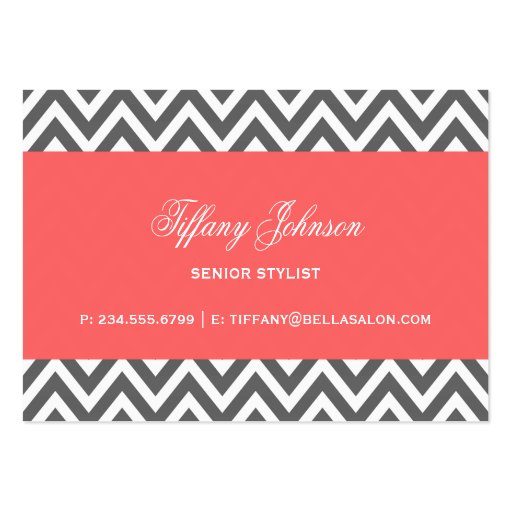 Charcoal Gray & Coral Modern Chevron Stripes Business Card Template (back side)