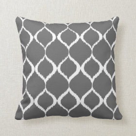 Charcoal Gray Geometric Ikat Tribal Print Pattern Pillow