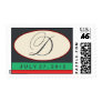 Charcoal gray initial with cream oval postage stamps