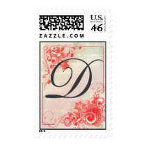 Charcoal gray initial with swirly floral corners postage