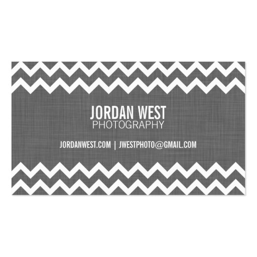 Charcoal Gray Modern Chevron with Linen Texture Business Card Templates (front side)