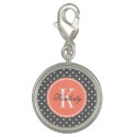 Charcoal Gray Polka Dot with Coral Monogram Photo Charms