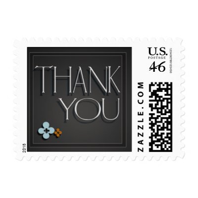 Charcoal gray thank you with flower accent postage