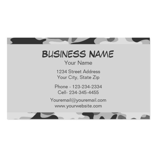 Charcoal Grey Camo Camouflage Name Personalized Business Cards (back side)