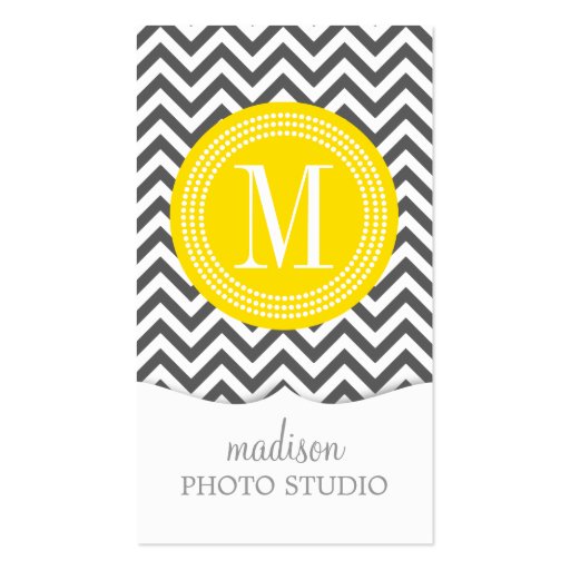 Charcoal Grey Chevron Zigzag Personalized Monogram Business Card Templates (front side)