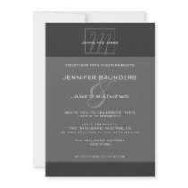 Charcoal Grey Monogram Names Wedding Invitation