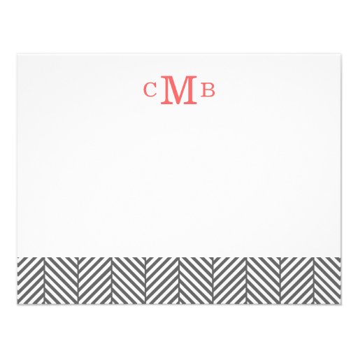 Charcoal Herringbone Custom Monogram Stationery Personalized Invites