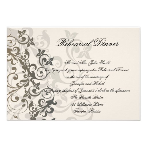 Charcoal Ivory Filigree Wedding Rehearsal Dinner Personalized Announcement