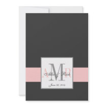 Charcoal Pink Monogram Wedding Invitation Front