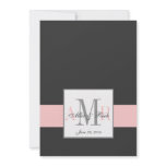 Charcoal Pink Monogram Wedding Invitation Front
