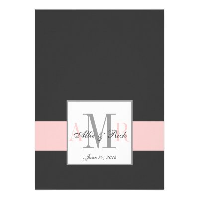 Charcoal Pink Monogram Wedding Invitation Front