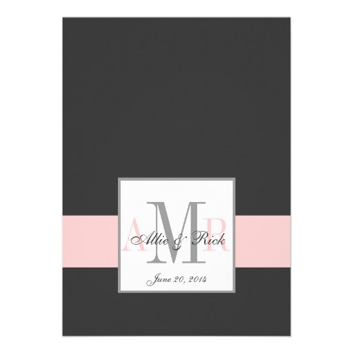 Charcoal Pink Monogram Wedding Invitation Front