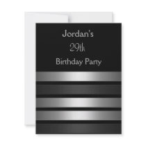 Charcoal Silver Stripes 29th Birthday Party 3 Announcement