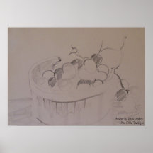 Charcoal Sketch of Grapes in Stilllife Poster