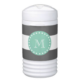 Charcoal Stripes Pattern, Mint Green Monogram Igloo Beverage Dispenser