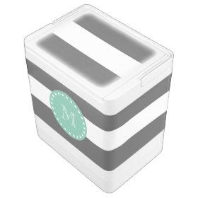 Charcoal Stripes Pattern, Mint Green Monogram Igloo Cooler