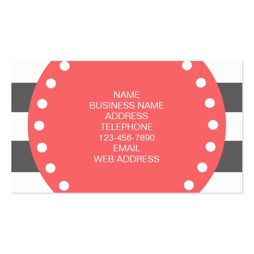 Charcoal White Stripes Pattern, Coral Monogram Business Card Template (back side)