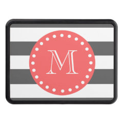 Charcoal White Stripes Pattern, Coral Monogram Hitch Covers