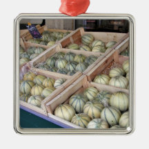 Charentais melons displayed in grocery store christmas ornament