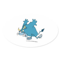 charging bull cartoon oval sticker