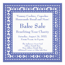 Charity Bake Sale Blue and White Old Fashioned Announcements