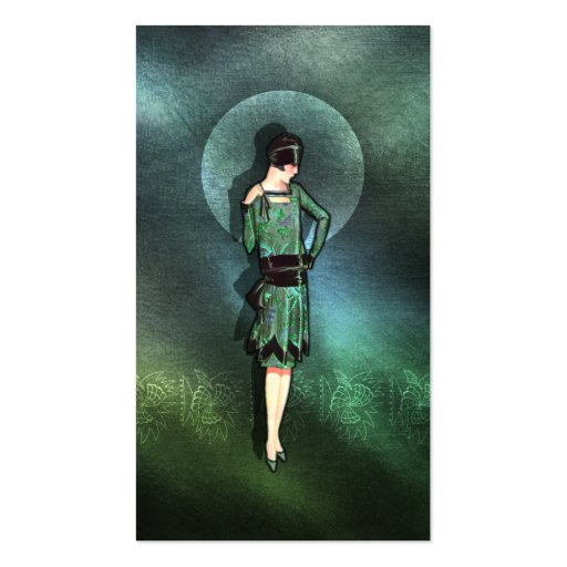 Charla - 1920s Fashion in Sage, Green and Aqua Business Card Template (front side)