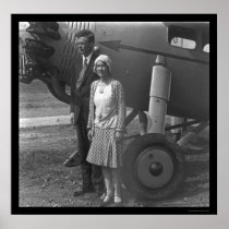 Charles Lindbergh and Wife next to Airplane 1929 Poster