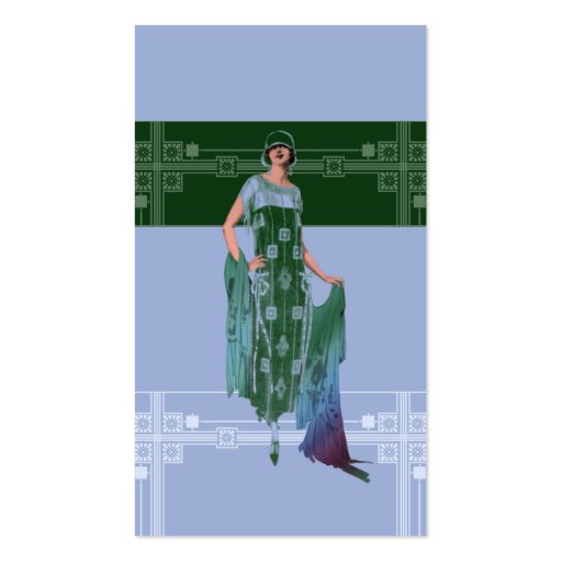 Charlotte's Shawl: 1920s Fashion in Blue & Green Business Card Template (front side)