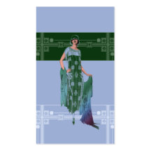Charlotte's Shawl: 1920s Fashion in Blue & Green Business Card Template