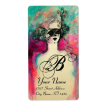 CHARM MONOGRAM ,pink green black blue Shipping Label