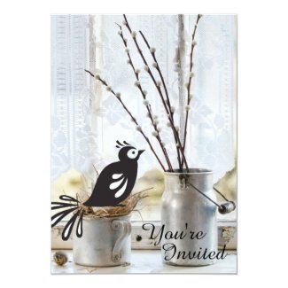 Charming Bird on Nest Country Neutral Baby Shower 5x7 Paper Invitation Card