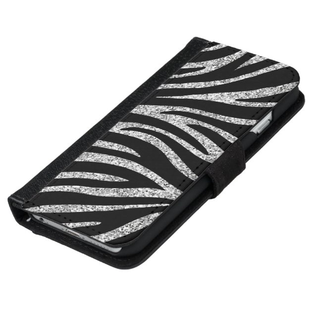 Charming Black Zebra Print Silver Glitter Sparkles iPhone 6 Wallet Case-5