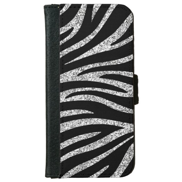 Charming Black Zebra Print Silver Glitter Sparkles iPhone 6 Wallet Case