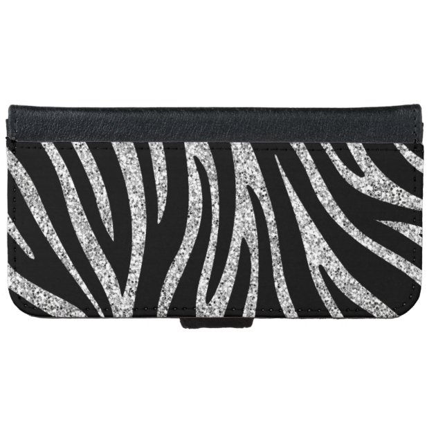 Charming Black Zebra Print Silver Glitter Sparkles iPhone 6 Wallet Case-4